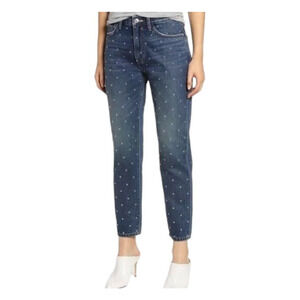 Current/Elliott Vintage Crop Studded High Waist Slim Leg Jeans Night Blue Sz 29